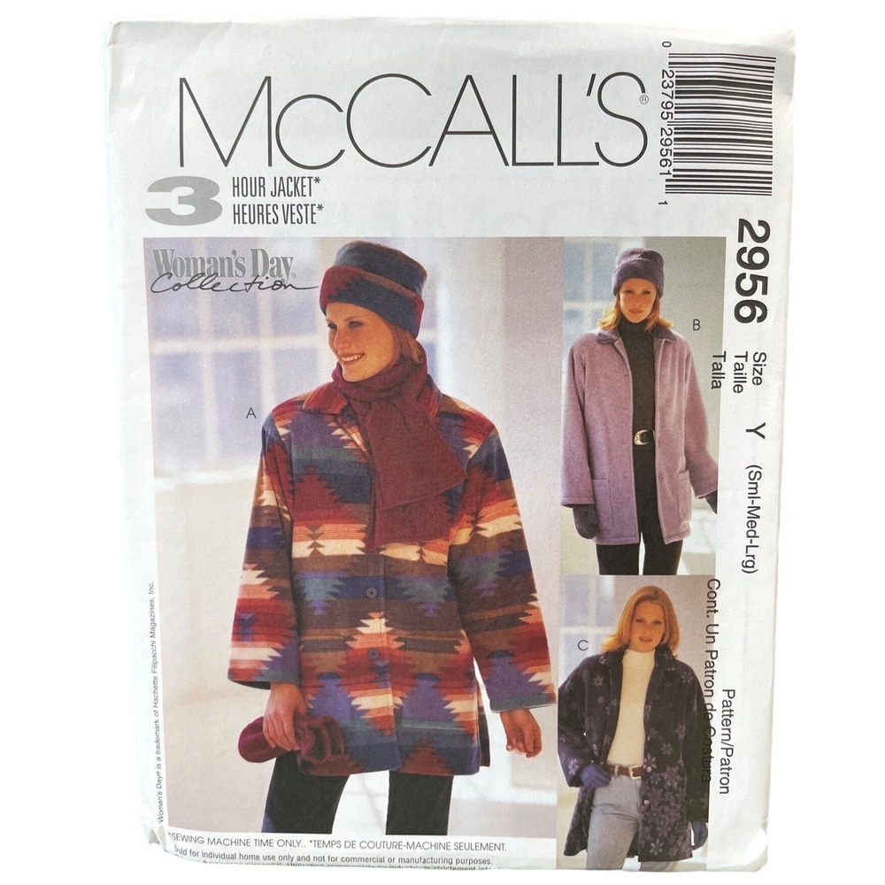 McCall's Sewing Pattern 2956 Jacket Hat Scarf Mittens Womens S-L Uncut FF
